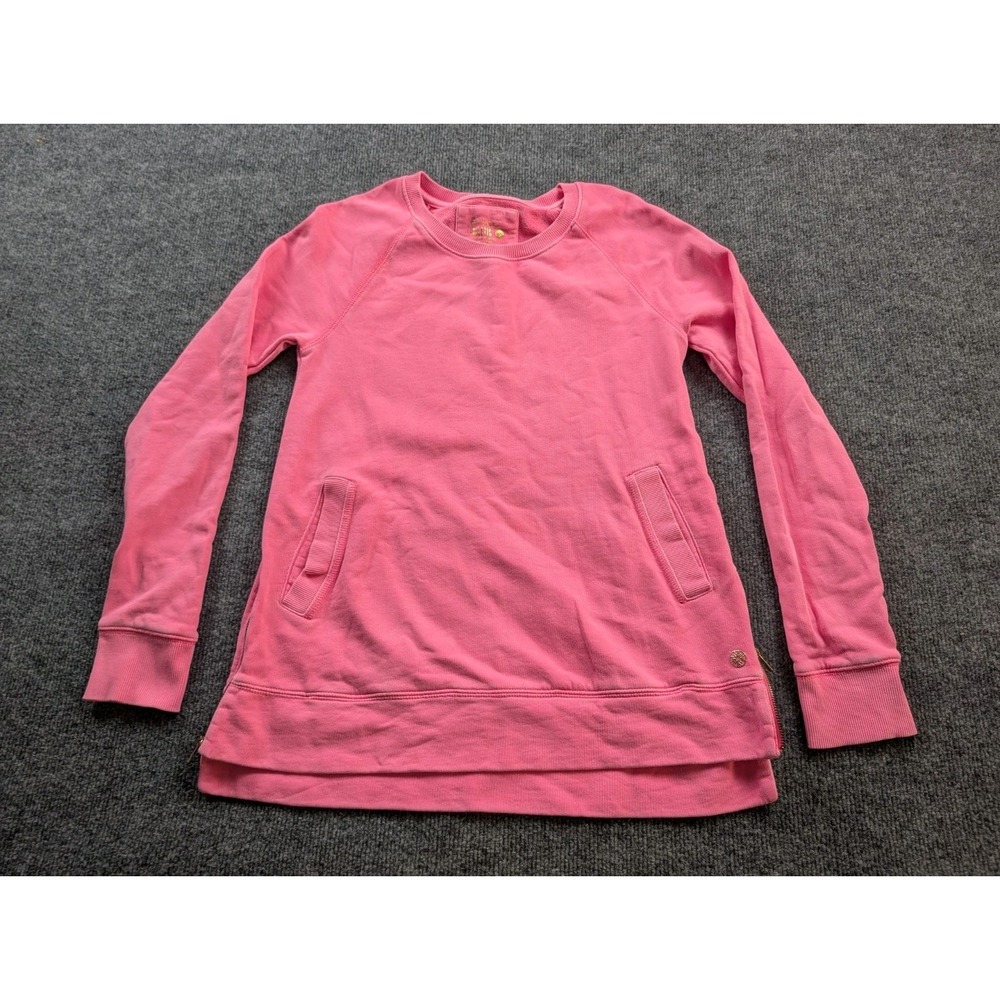 Lilly Pulitzer Luxletics Pink Pullover Sweatshirt Women XS Side Zip Hem 005487
